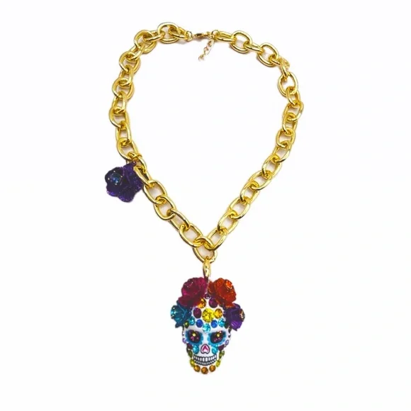 NWT ⚜️💖⚜️ Betsey Johnson Gorgeous SUGAR SKULL SHORT PENDANT MULTI - Picture 6 of 11